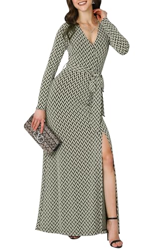 Image of KOH KOH Womens Long Sleeve V-Neck High Slit Cocktail Evening Gown Maxi Dress