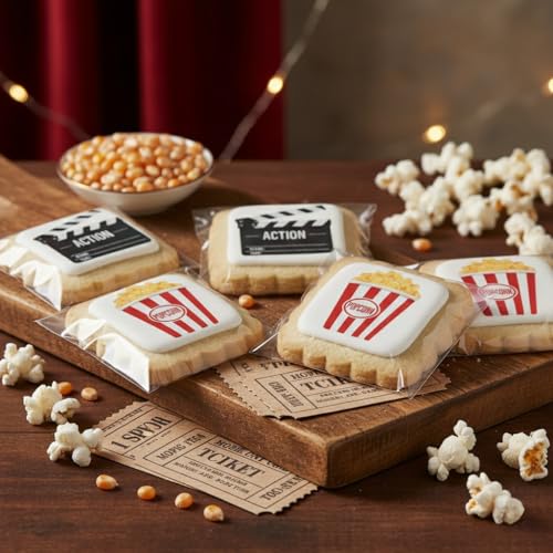 Image of Movie Night Cookies Party Favors | Individually Wrapped 24 Pack Cookie | Movie Night Theme Birthday Kids Adults Treats snacks