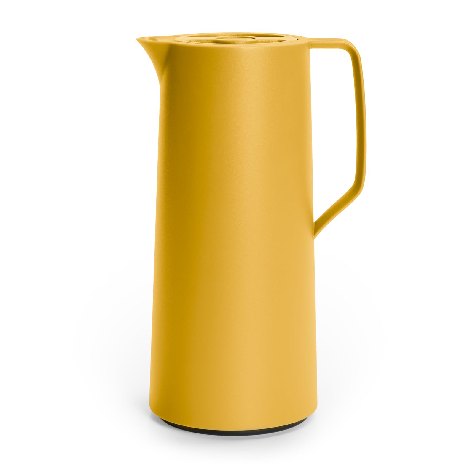 Emsa N41708 Motiva Isolierkanne, Quick Press Verschluss, 12 h Heiß, 24 h Kalt, Glaskolben, Made In Germany, Nordisches Design, Gelb, 1 Liter, Senfgelb