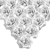 HAPY SHOP Silver Artificial Flowers 36 Pieces Silver Silk Flowers Glitter Fake Roses for DIY Decor Cake Wristband Clothes Headwear