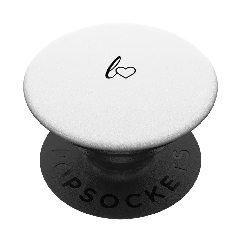 Black Initial Letter L Heart Minimalist White PopSockets Adhesive PopGrip