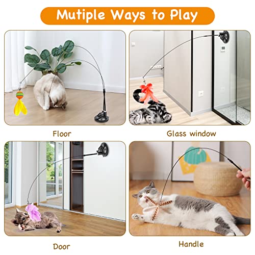 Hosfroll Cat Wand Toy, Interactive Cat Toys With 2 Natural Feather, Double Headed Cat Feather Teaser Wand, Suction Cup Cat Stick Toy Hanging Teaser For Indoor Cats, Cats Toy Accessories #TOP4