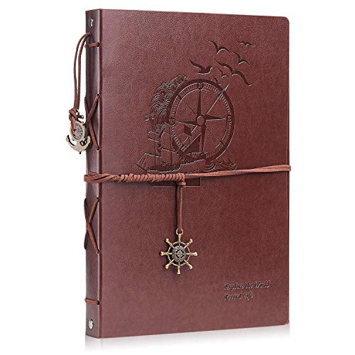 Album Photos,FOBOZONE Album Scrapbooking Mariage Album Photos Original en Cuir Vintage pour ,Cadeau pour Anniversaire, Noël, Nouvel an, Thanksgiving, etc (Voilier--marron grand) Cover