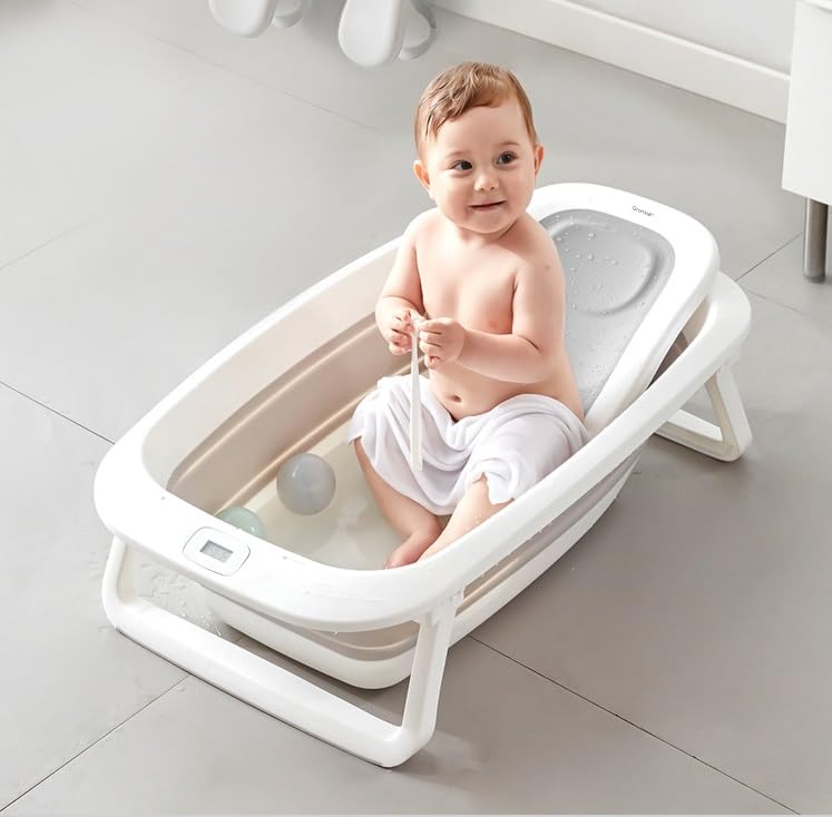 MUMMAMIA Silicone Bather Bath Support - Anti-Slip Base with Locking Stand - Foldable - Ideal to Use in Bathtubs - Perfect for Newborns & Infants (Grey) 3