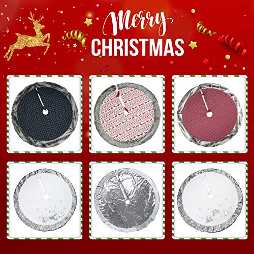WEWILL 48'' Large Luxury Silver Santa Claus Christmas Tree Skirt Embroidered with Satin Border Snowflake Xmas Holiday Tree Mat Party Supplies