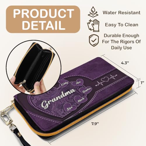 Grandma's Little Sweethearts, Personalized Leather Long Wallet For Women, Mothers Day Birthday Gifts For Mom From Daughter Son, Custom Women's Wallet, Grandma Gifts From Grandkids4