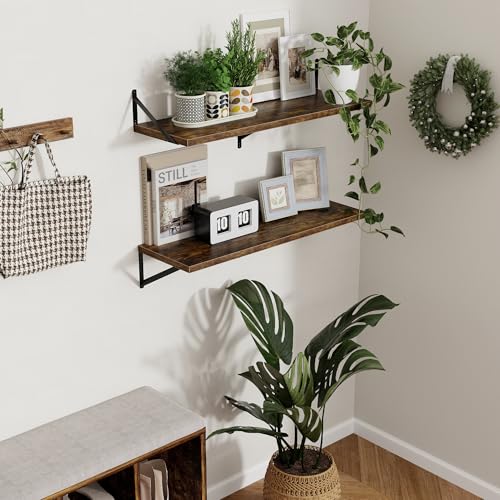 Axeman 12 Inch Deep Floating Shelves for Wall - 36 Inch Wide x 12 Inch Deep Wall Shelves Set of 2 - Rustic Wood Floating Shelves for Living Room
