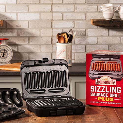 Johnsonville Sizzling Sausage Grill Plus – Sear Sausages and Brats to Perfection – Removable Cooking Plates – Customized Plates Designed For Johnsonville Links or Patties – Dishwasher Safe – Temperature Probe