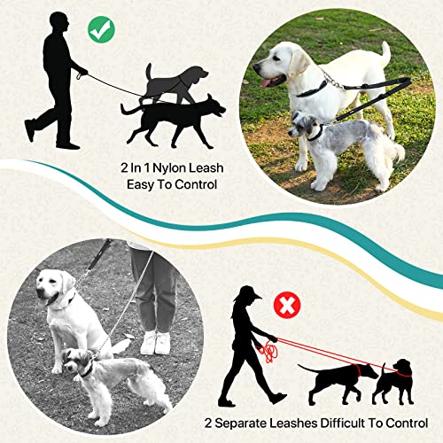 HAPPY HACHI Doppelte Hundeleine,Kein Verheddern 360° Drehbarer Doppelleine für 2 Hunde,Einstellbar Coupler Kein Tangle Nylon Wanderung Leine für Hunde Klein Mittlere und Große Lauftraining (Schwarz-S)