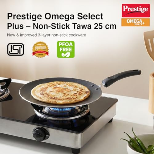 Image of Prestige Aluminium Omega Select Plus Non-Stick Concave Tawa, 25 cm,Black