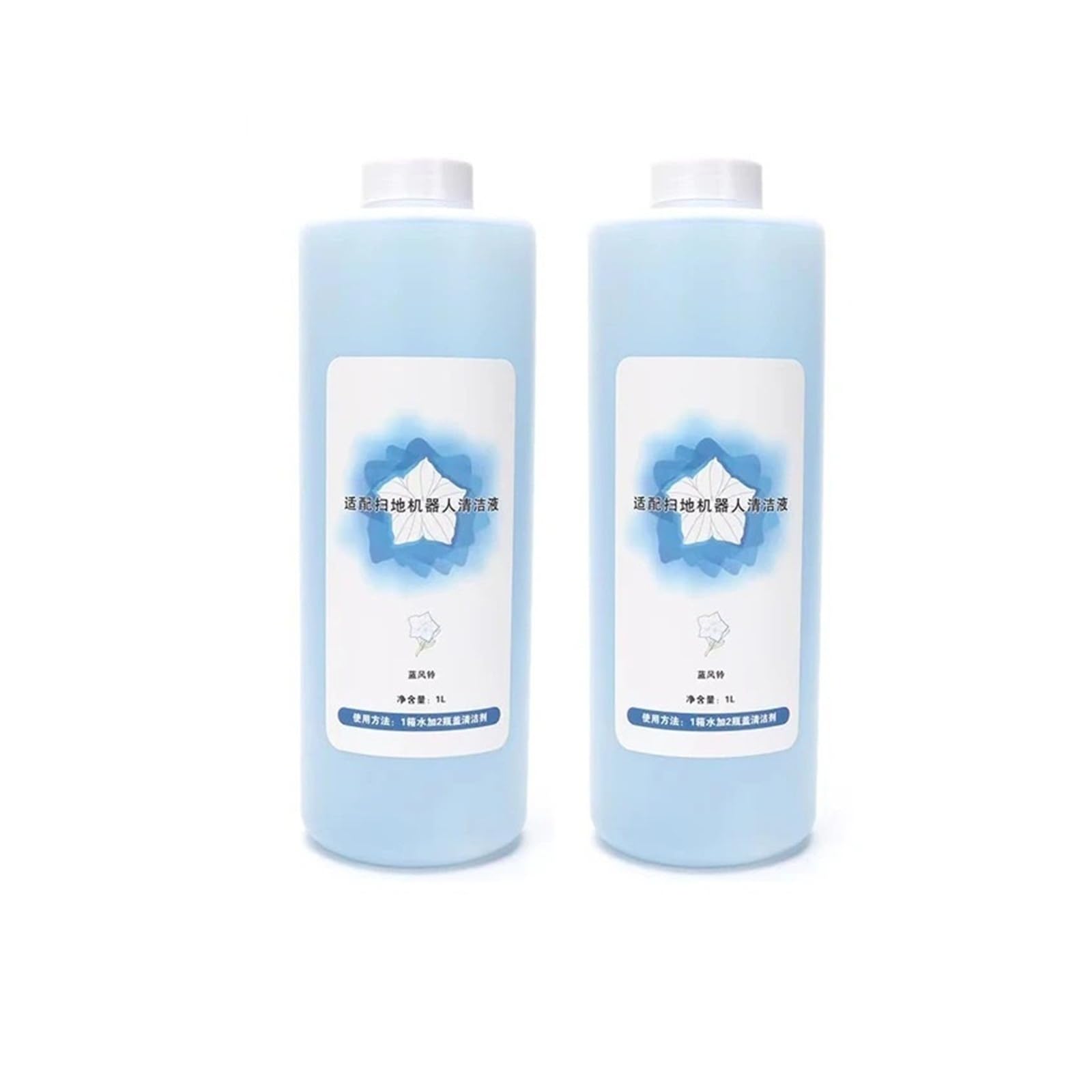 Líquido limpiador de pisos。 Aroma de campanilla de viento azul, 1L (33.8fl oz). Compatible para DEEBOT X2 /X2 OMNI / X2 COMBO。 Soluciones de limpieza de suelos(1L/2pc)