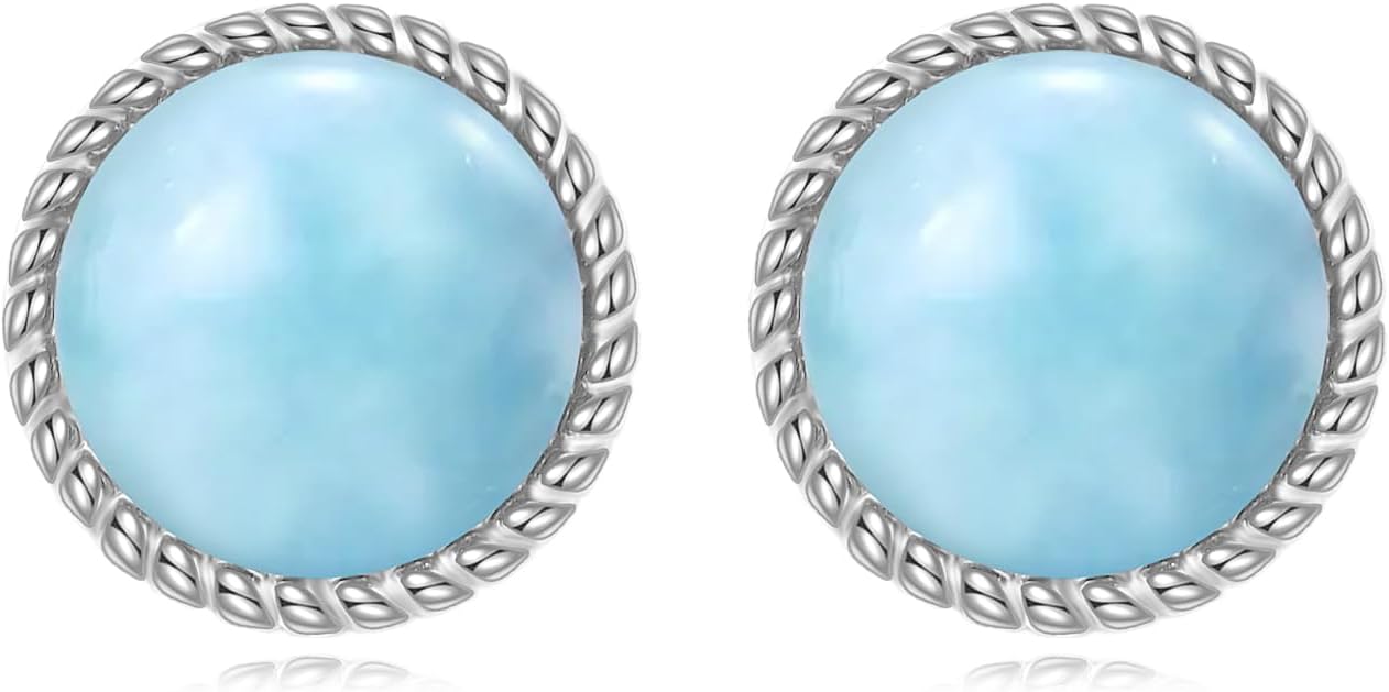 Stud Earrings Sterling Silver Opal/Black Onyx/Pearl/Moss Agate/Olivine Peridot/Pink Cat Eye Stone/Lapis Lazuli/Larimar Stud Earrings Jewelry Birthday Christmas Gifts for Women Teens