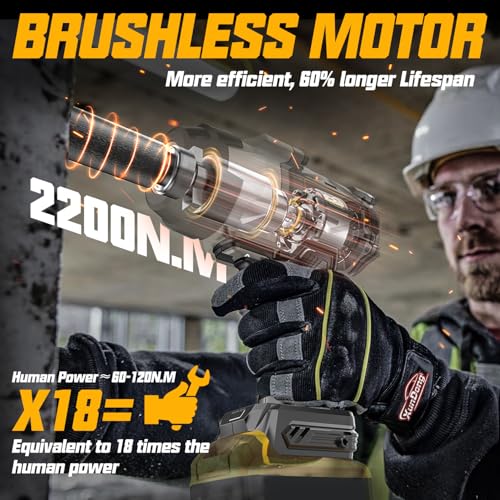 Image of Cordless Impact Wrench 1 /2 inch Compatible with Dewalt 20V Battery, 1600Ft-lbs(2200N.m) High Torque Impact Gun Heavy Duty, Brushless Electric Power Impact Driver with 4 Speed Modes & LED Work Light