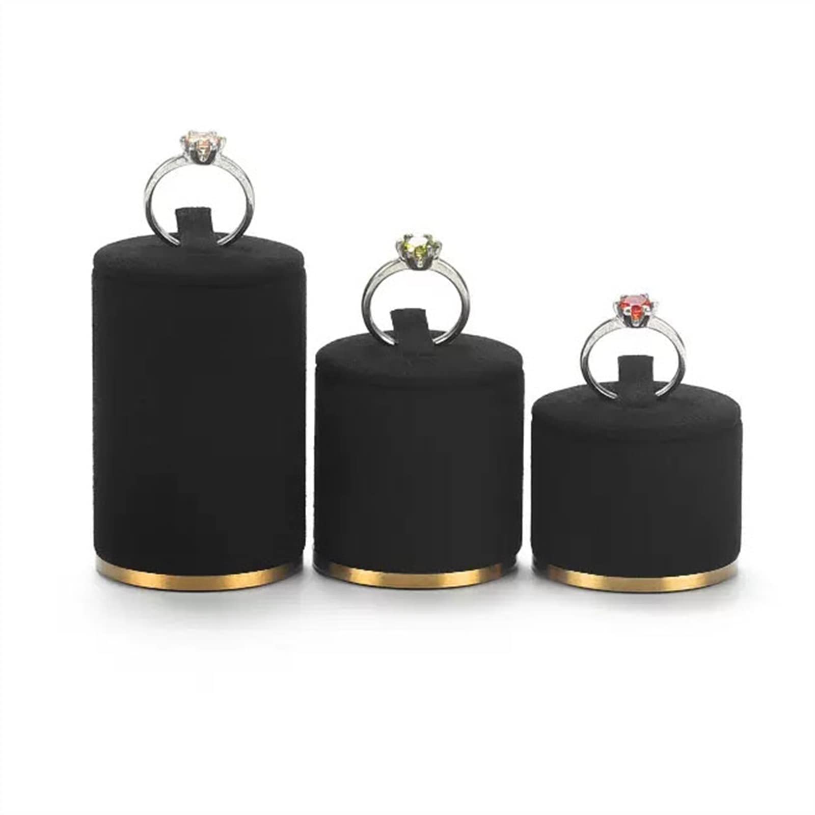 J9V4G6S3B5 Jewellery Storage Jewelry Ring Stand Holder Display Set, Holders Storage Organizer Pedestals 3 Pcs, Black Velvet