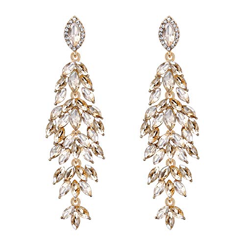 BriLove Women's Wedding Bridal Crystal Multi Marquise-Shape Leaf Cluster Chandelier Dangle Earrings