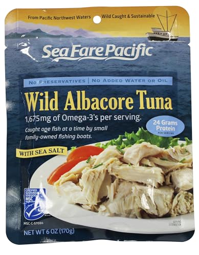 Sea Fare Pacific Wild Caught Albacore Tuna, Salt Pouch, 6 Ounce (Pack of 12)