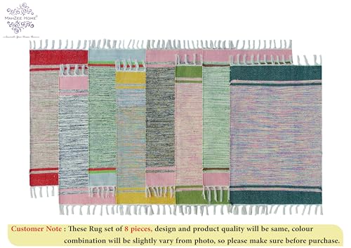 Image of MAHZEE HOME� Hand Woven Cotton Multicolor Small Rug for Bedroom, Living Room, Kids Room and Kitchen | Size : 1'4 inchx2' Feet or 16x24 Inch or 40x60 cm| 100% Organic| Machine Washable (Combo of 8 Pcs)