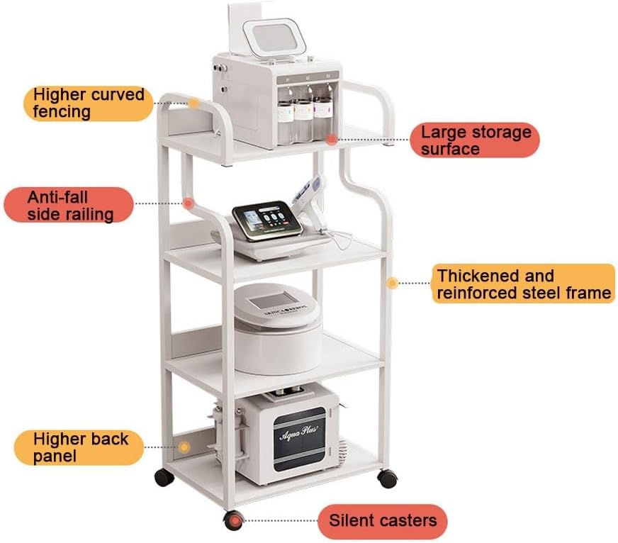 Beauty Machine Cart with Wheels, Spa Storage Systems, 3 Tier Beauty Rolling Cart, Esthetician Cart for Beauty Salon, Aesthetic Equipment Cart(White)