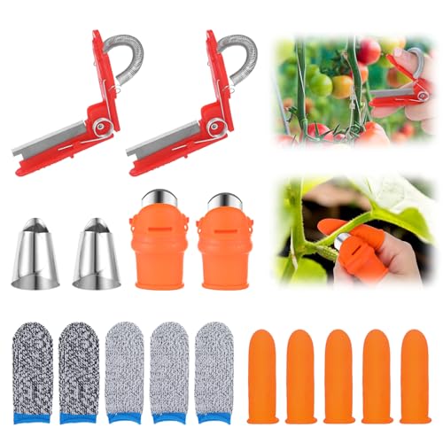 16 Pcs Gardening Thumb Knife Set, Thumb Knife for Harvesting, Stainless Steel Nail Cutters, Silicone Finger Protectors, Plant Picking, Vegetable Pruning, Garden Tool Set (Orange)