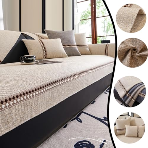 Housse de canapé d'angle imperméable en coton lin gris 70x120 cm