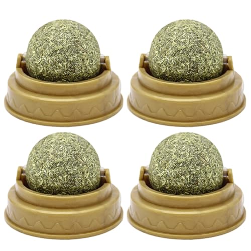 Abaodam 4 Piezas Bolas de Gatera para Gatos Juguetes Giratorios de Menta para Masticar y Limpieza Dental Promotor Digestivo Autoadhesivas y Duraderas para Gatos Pequeños