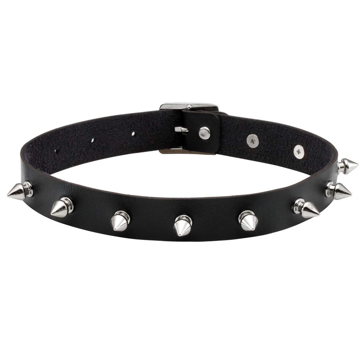 Vintage Punk Goth Studded Rivet Pu Leather Collar Choker Necklace with Spikes Adjustable