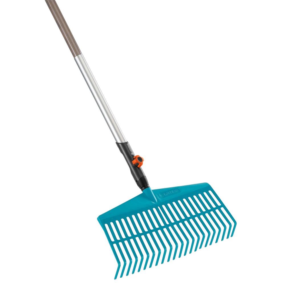 GARDENA Combisystem Lawn Rake Assortment: Leaf rake of high-quality plastic, lawn-sparing, wooden handle of FSC® 100%-certified wood, working width 43 cm (3020-23)