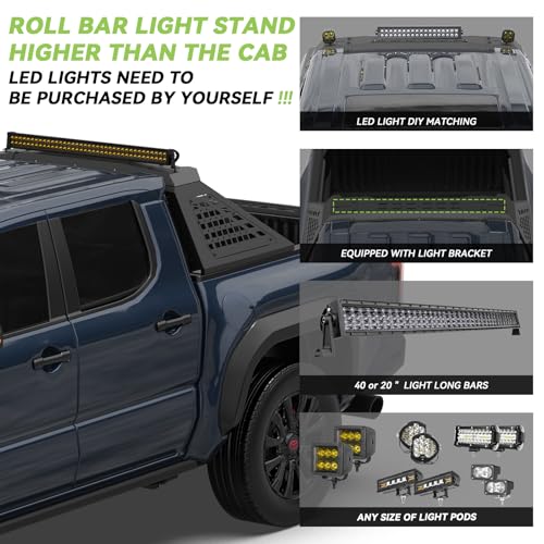 Image of Adjustable Sport Roll Bar | Compatible with Mid-Size Trucks Tacoma, Ranger, Colorado, Canyon, Frontier | No Drilling Installation | Three Installation Methods (MiD)