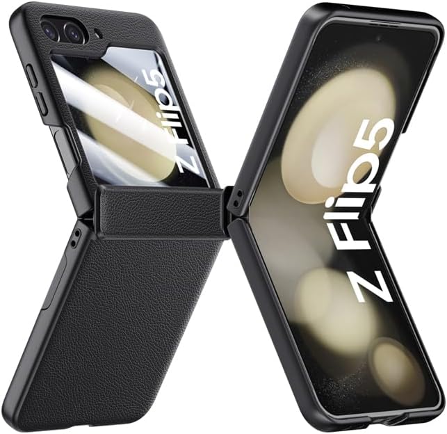 SHIEID Galaxy Z Flip 5 Leather Case with Hinge Protection, Built-in Screen Protector, Shockproof & Drop-Proof, Ultra-Thin ZFlip 5 Case Fresh Style, Compatible with Samsung Galaxy Z Flip 5 Case, Green