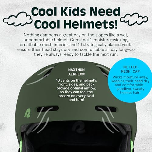 Image of Comstock Kids Ski & Snowboard Helmet with ABS Shell, EPS Impact Protection & 10 Cooling Vents - Adjustable Winter Sports Gear, Goggle Clip