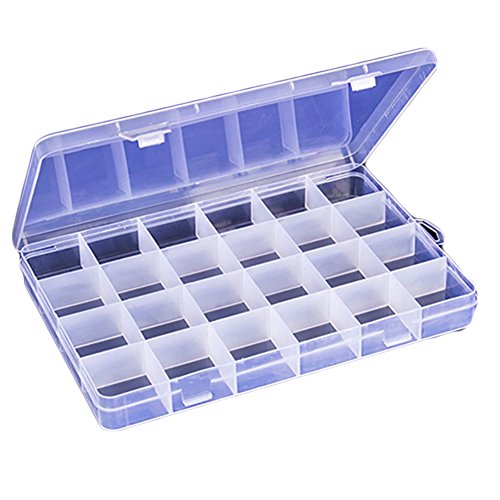 24-Grid Plastic Jewelry Storage Box Organizer Earing Container Case with Adjustable Dividers