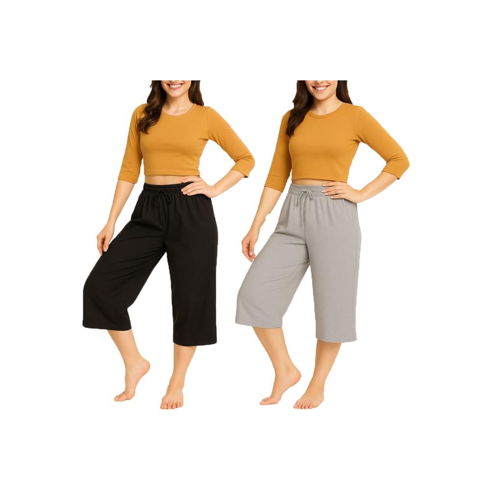 brand flex Women's Cotton Plain Loosefit Capri, 3/4th Capri For Girls 2Pack (BG)-picture-29