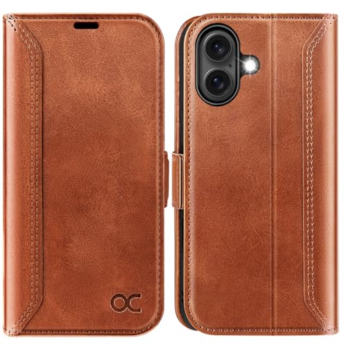 OCASE for iPhone 16 Case, PU Leather Wallet, Magnetic Flip Folio Cover with RFID Blocking, Card Holders, Shockproof TPU