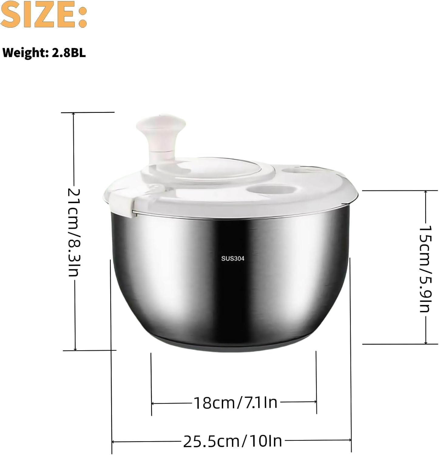 Salatschleuder aus Edelstahl – Gemüseschleuder, Obstwascher & Salat-Dörrator, BPA-freie manuelle Salatmaschine für Zuhause oder gewerbliche Küche, 6L Kapazität