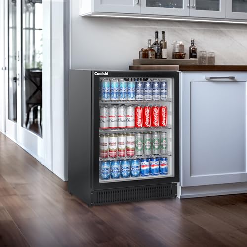 Image of Coolski Beverage Refrigerator, 24 Inch Under Counter Beverage Fridge, 180 Cans Built-In or Freestanding Beverage Cooler with Glass Door for Home Bar Kitchen, ETL, DOE, NSF Approved