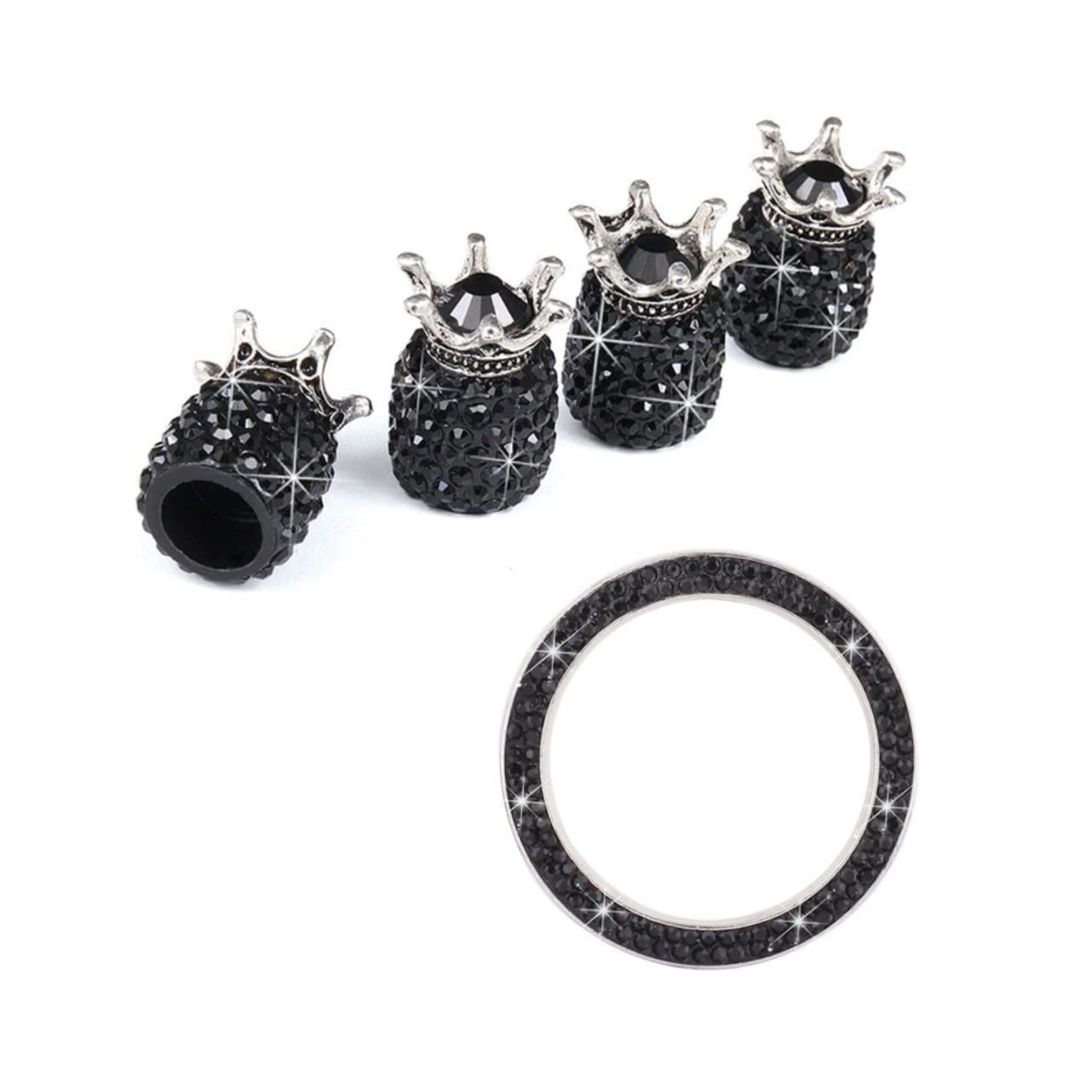 GLEAVI 15stücke Teiliges Set Rhinestone Ventilkappen Und Zündknopf- Auto-Dekoration Schwarz Schützt Vor Wasser Und Langlebiges Material Für Fahrzeuge