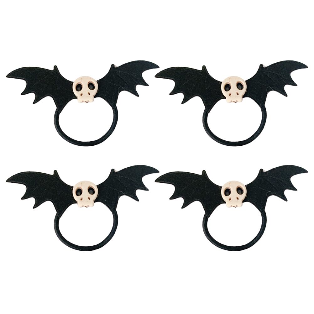 Angoily 4 Pcs Skull Hair Ties Black Ponytail Holder Stretch Halloween Hair Rope for Women Girls Gothic Bat Accessories for Halloween Decoration