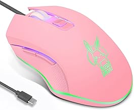 Wired USB C Gaming Mouse, Silent RGB Gaming Mice 7 Colors Backlit, 2400 DPI, Type C RGB Wired Mouse Gaming for Office Home PC and Notebook and All Type-C Device (Pink) …