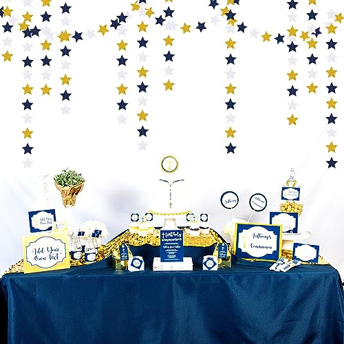 Image of Navy-Blue White-Gold Party-Decorations Birthday Garland - 62ft Twinkle Little Star Hanging Streamers Banner,Wedding Bachelorette Bridal Baby Shower Graduation Decor Hugtmr