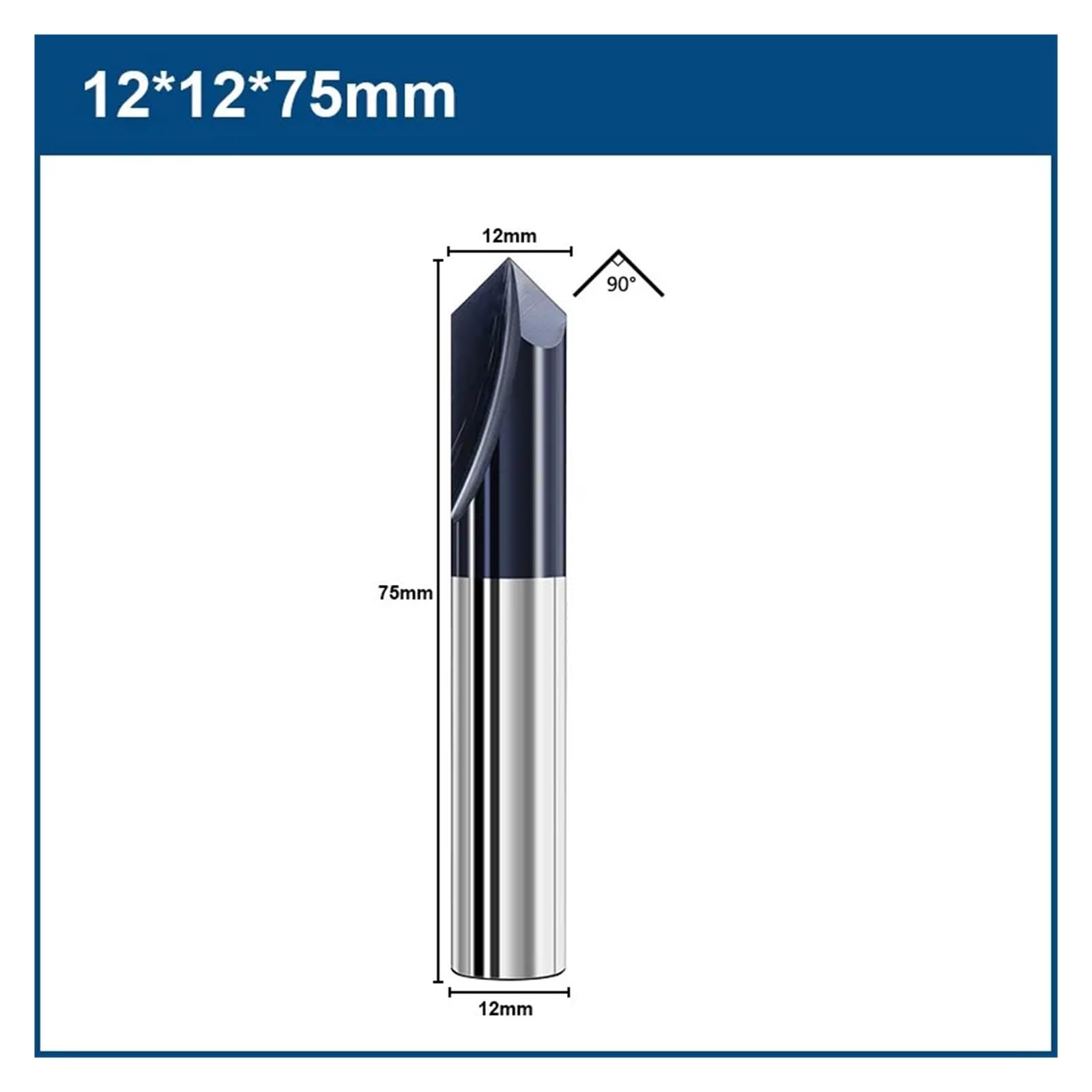 Frez fazujący, 90 stopni 2-12 mm 2-ostrzowy frez do fazowania Frezarka z węglika spiekanego(D12xD12x75Lx90Degree)