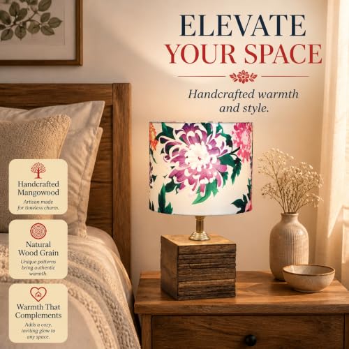 Image of tu casa Wooden Table Lamp | Carnation Shade | Bedroom Decor ! Living Room