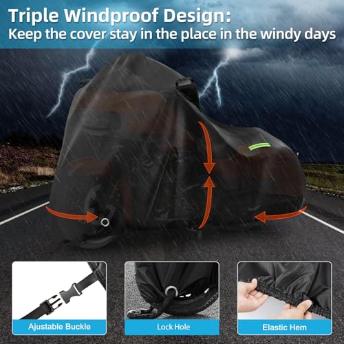 Image of Motorcycle Cover Waterproof for Touring Models Road King /Road Glide /Street Glide /Electra Glide, Heavy Duty Sun UV Rain Snow Outdoor Protection Motorbike Cover with Soft Cotton Lining & Lock Hole