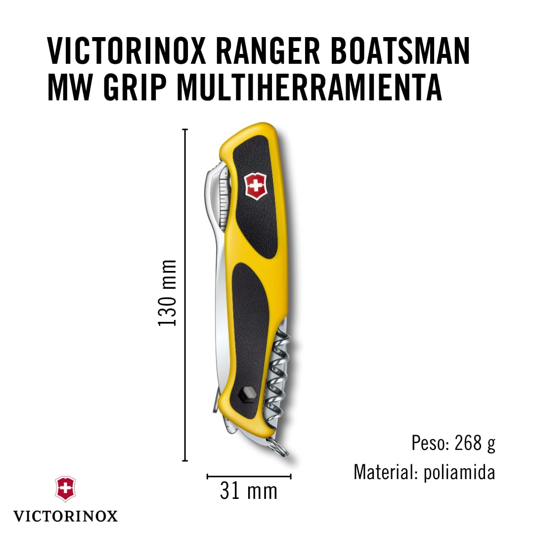 Victorinox Ranger Boatsman MW Grip, Navaja Multiuso Suiza, Cuchillo bolsillo, Regalo, 22 Funciones, Needle-nose pliers, Nut wrench, Bloqueable, Hoja para una mano