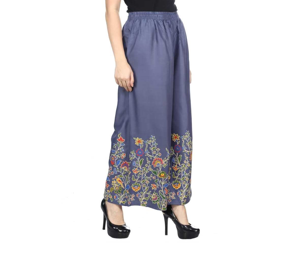 PINOVO Women's Premium Rayon Flower Print Straight Palazzo