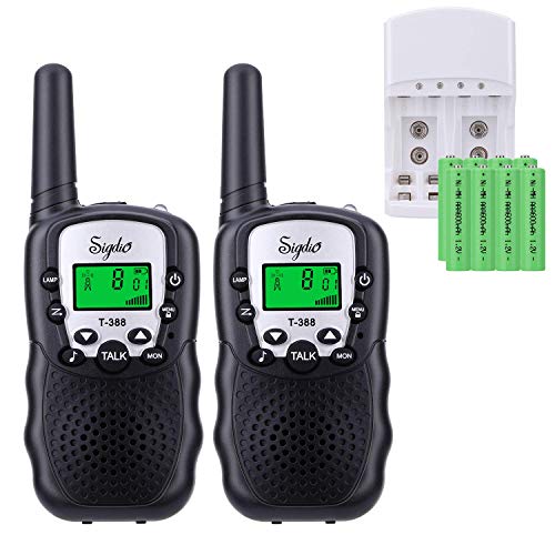 Sigdio Kids Walkie Talkies Rechargeable Walky Talky 22CH FRS 2 Way Radio License Free Kids Toy with Multi-Charger Rechargeable Batteries VOX and Torch (Black, 8 Rechargeable Batteries)
