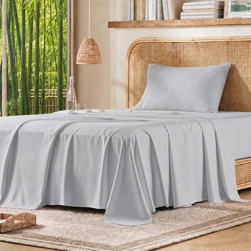 Comfort Spaces Cooling Sheet Set Poly X Rayon Blend (Rayon Derived from Bamboo) Soft Silky Lustrous Heathered Finish Twin XL Sheets Breathable All Season Sheet Set Twin XL Light Grey 3 Piece