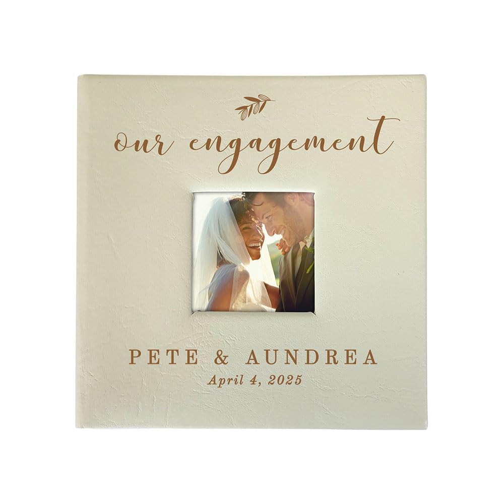 Small Personalized Engagement Photo Album Cream Leatherette Holds 100 Photos Proposal Gift