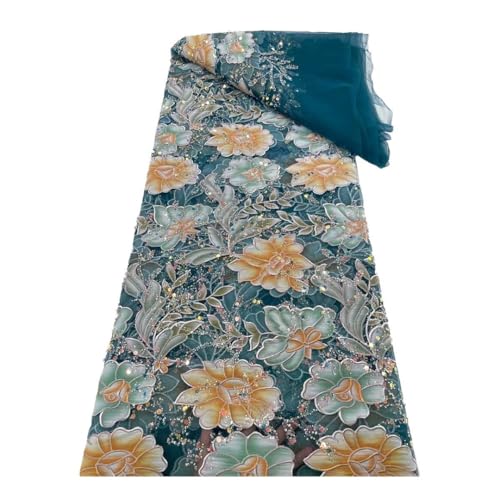 Tela de malla con lentejuelas y flores para diseñar un vestido de novia de ensueño