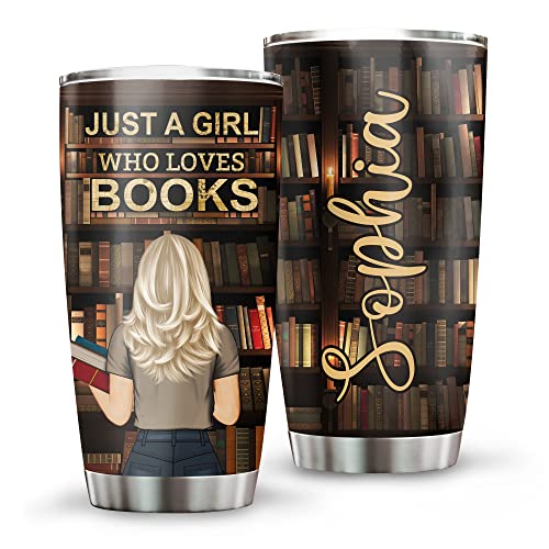 Personalized Reading Love 20oz Stainless Steel Tumbler Customized Girl Loves Books Tumblers Gifts For Birthday, Thanksgiving, Christmas