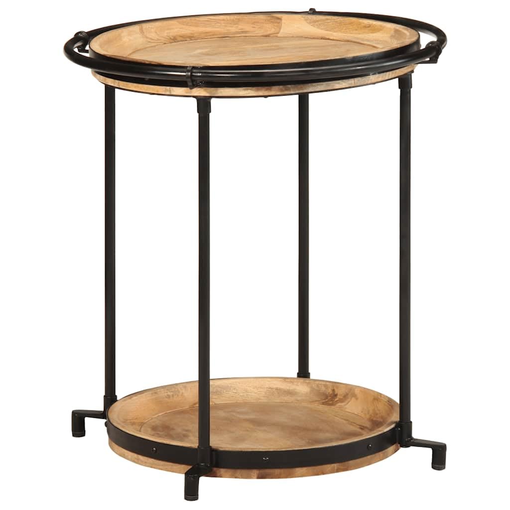 SXZenSpace Round End Table Side 55x60 cm Solid Mango Wood & Iron 2-Tier Industrial Bedside for Living Room Bedroom or Corridor